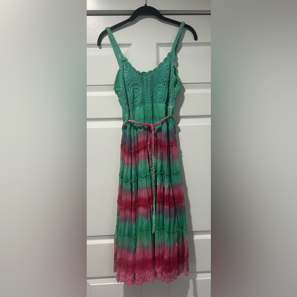 Love Token Green and Pink Tie-Dye Womens Dress